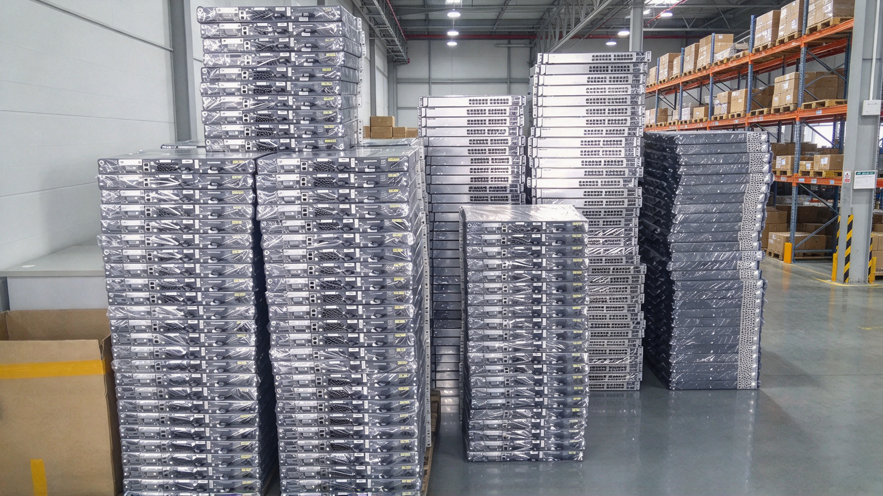Used Cisco network switches stock stored in warehouse